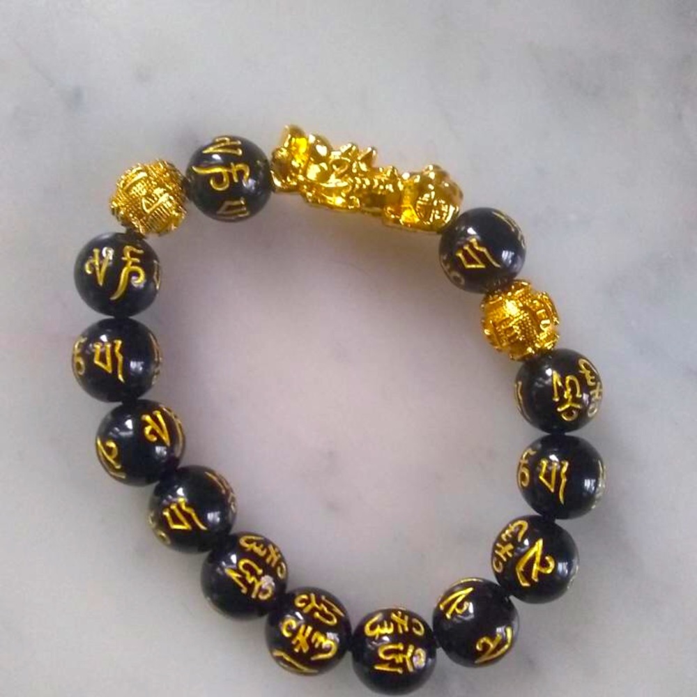 Black Obsidian Bracelet, Luck and Wealth Beads.